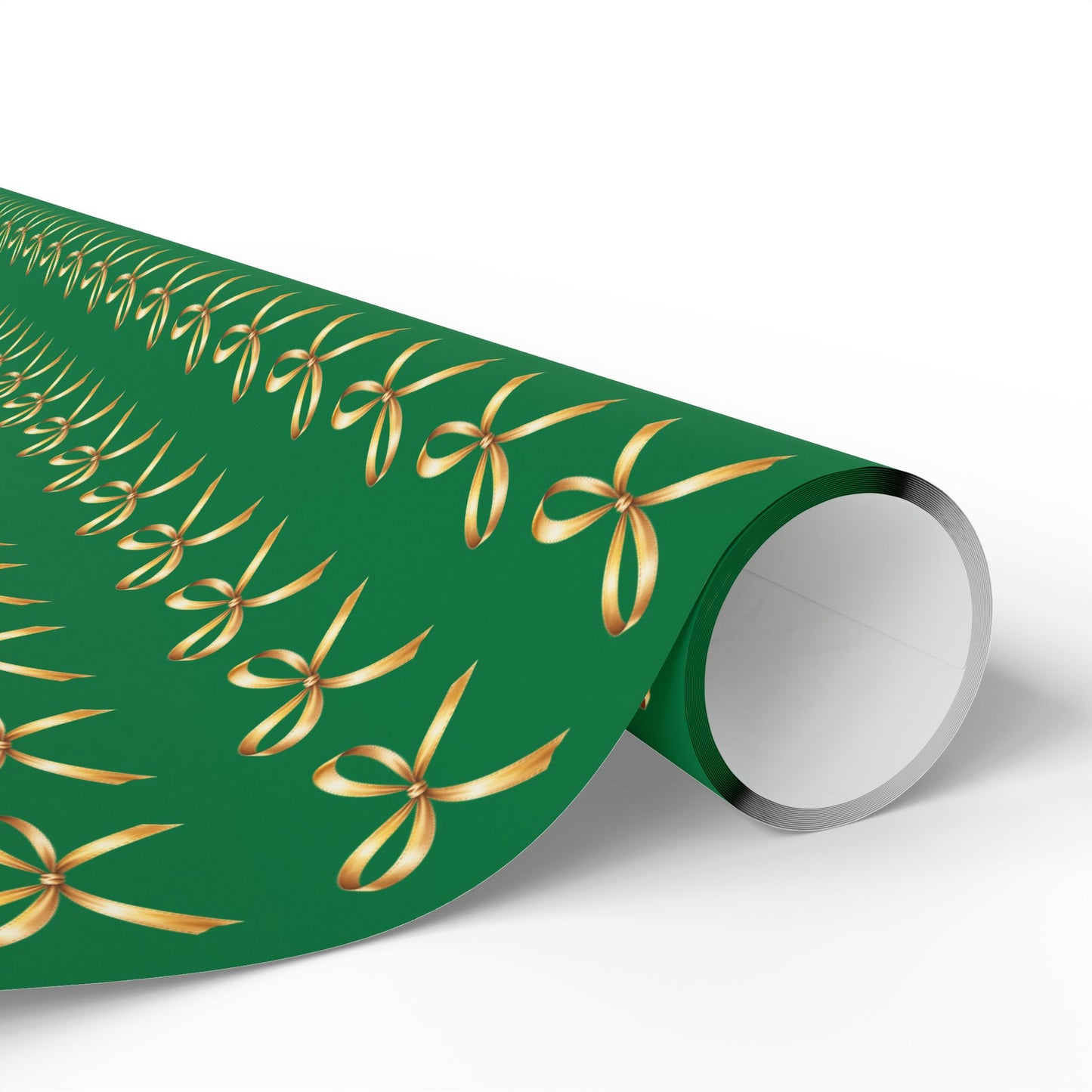 Holiday Green Wrapping Paper Roll — Gold Bow Pattern