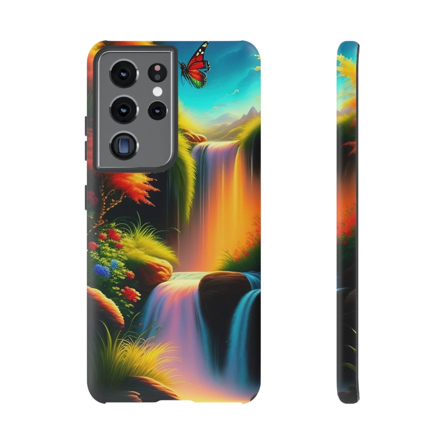 Phone Case - Vibrant Waterfall Landscape with Butterfly | Colorful Nature Protective Case