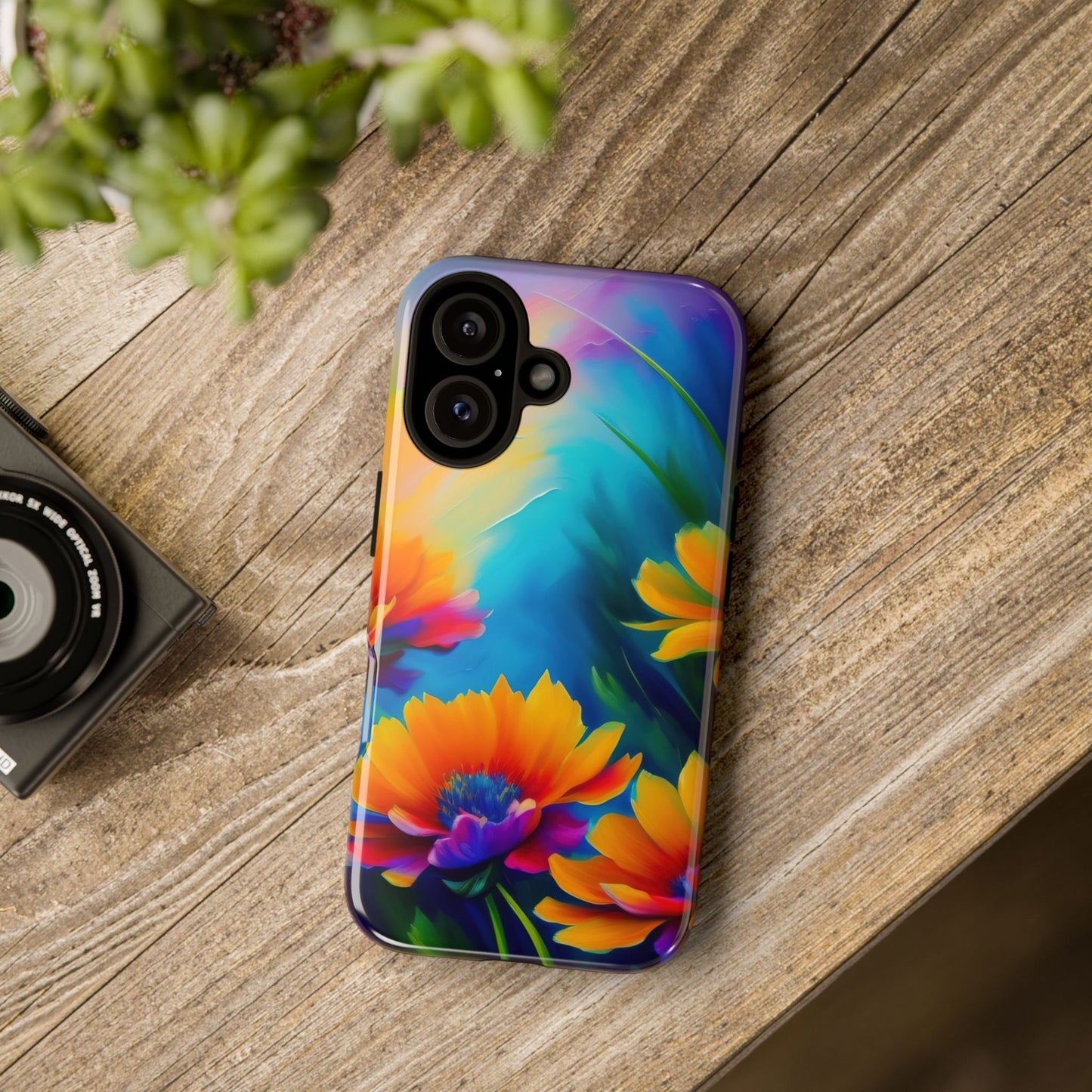 Floral Sunset Tough Phone Case — Vibrant Watercolor Flowers Protective Cover
