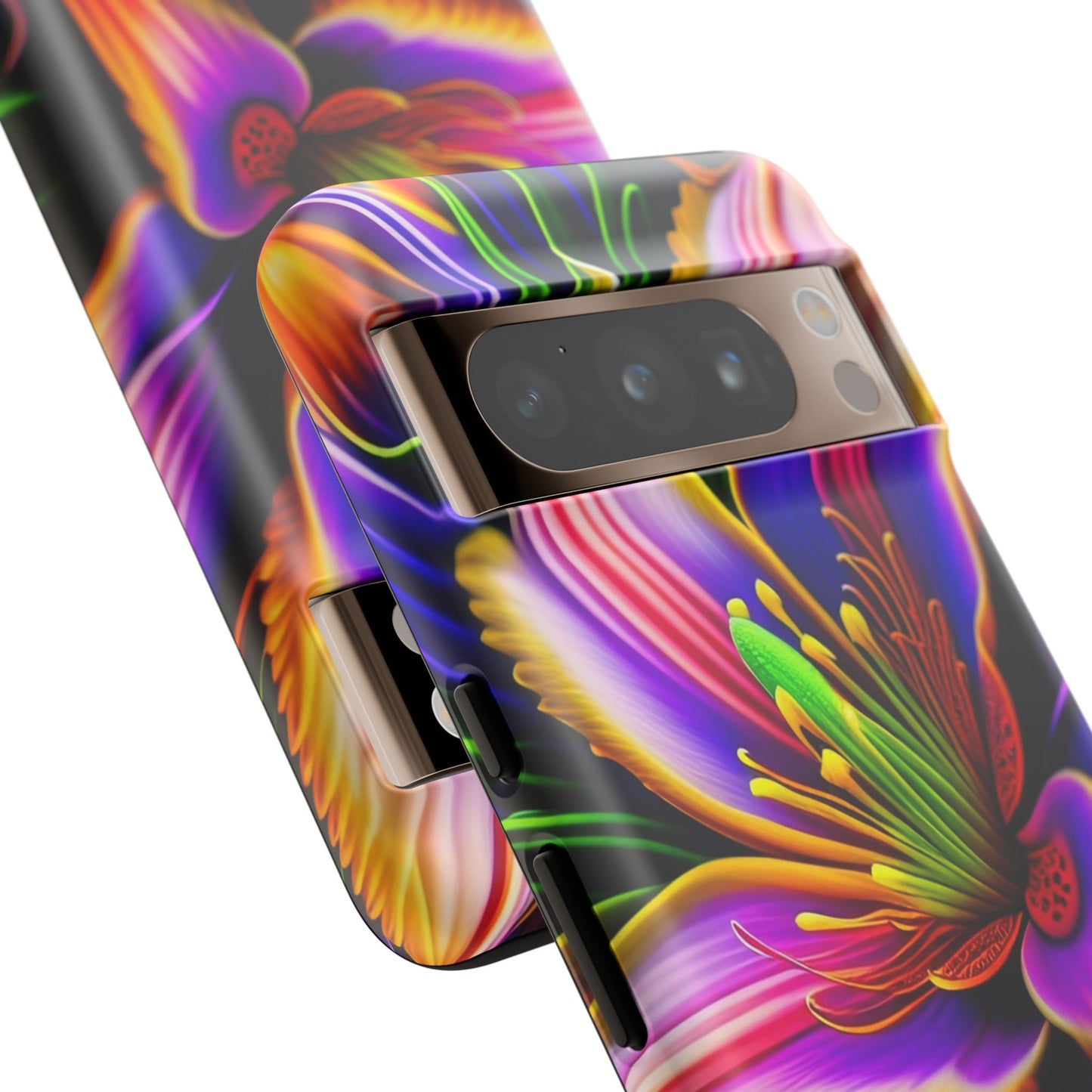 Floral Neon Tough Phone Case — Vivid Purple & Orange Lily Protective Cover