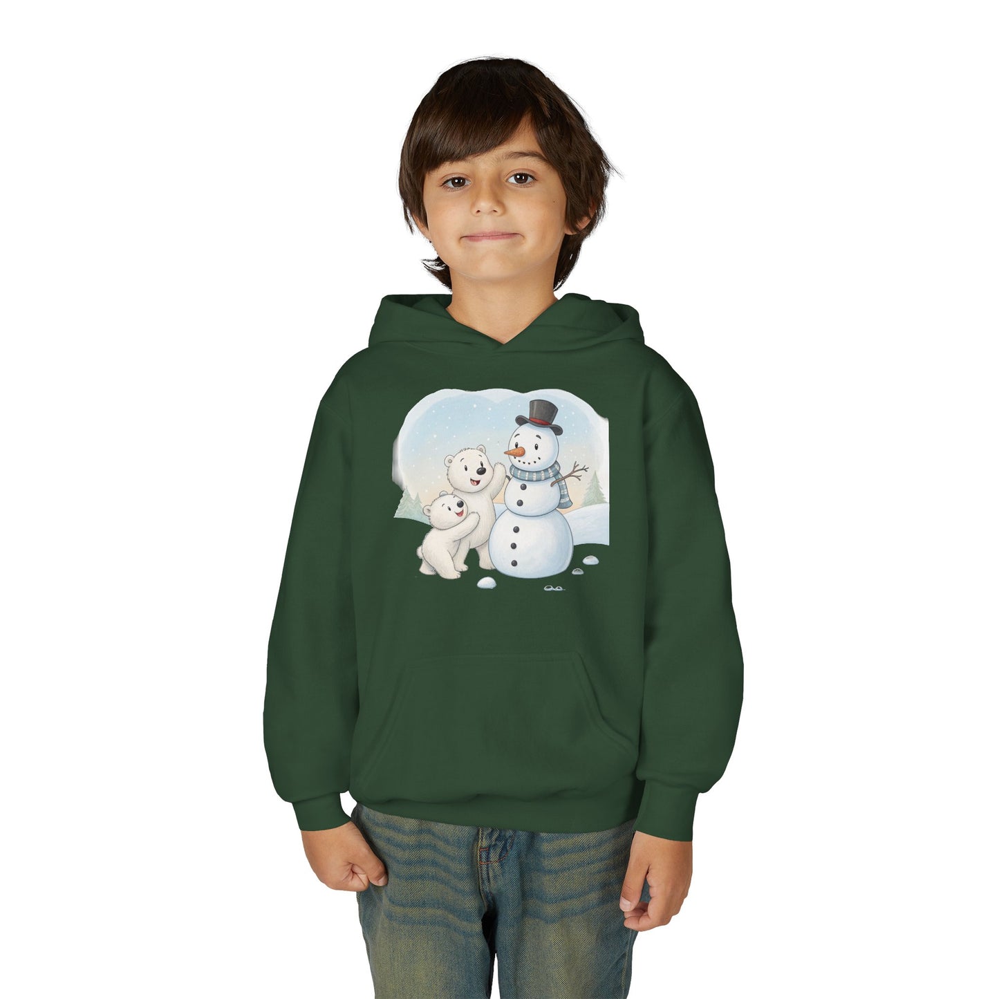 Kids Snowman Hoodie – Cute Polar Bear & Snowman Winter Sweatshirt