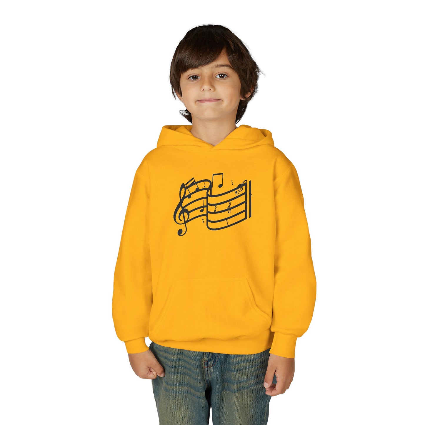 Youth Music Notes Hoodie - Treble Clef & Sheet Music Graphic