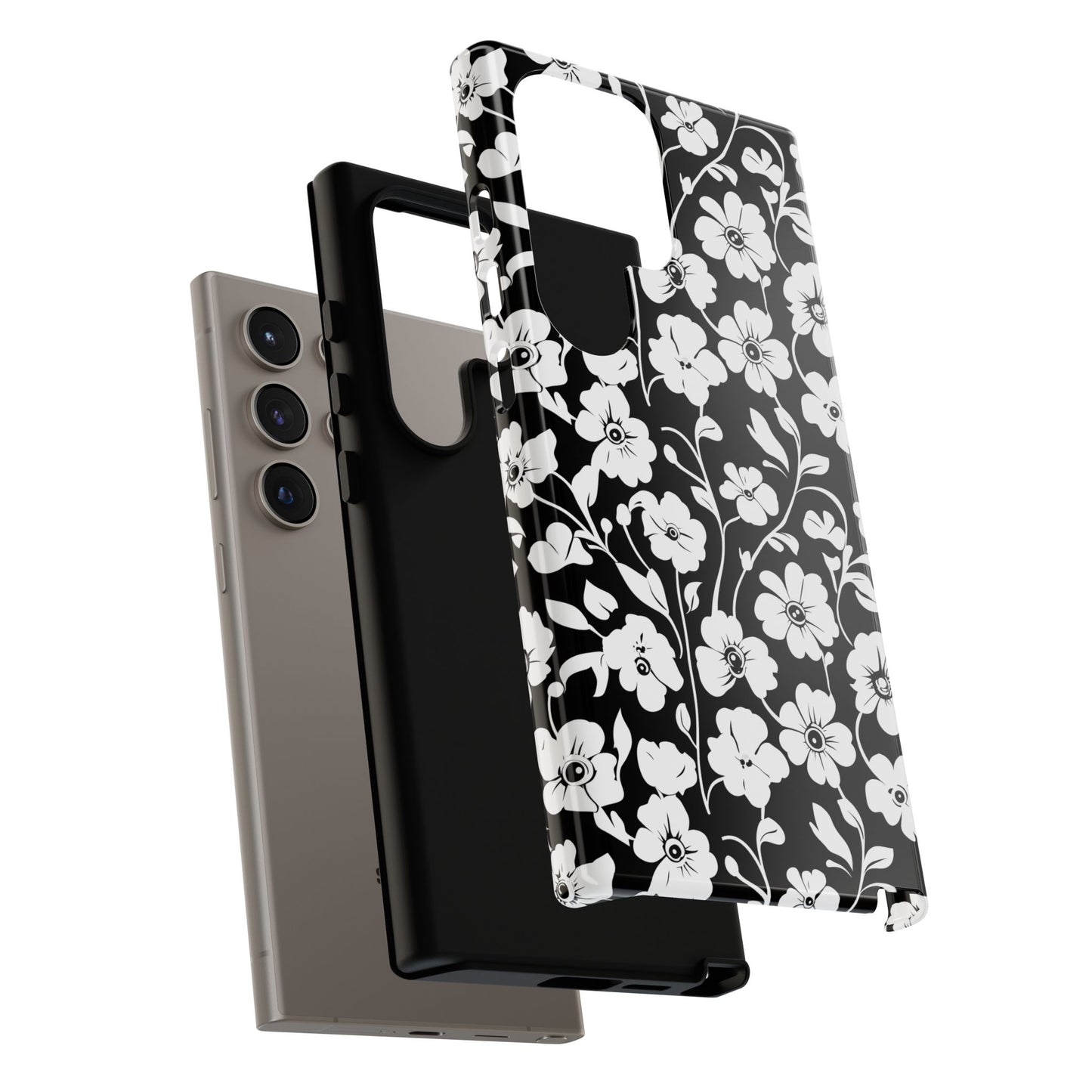 Floral Noir Tough Phone Case — Black & White Flower Protective Cover
