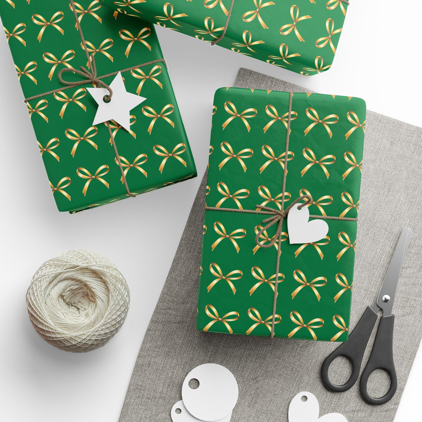 Holiday Green Wrapping Paper Roll — Gold Bow Pattern