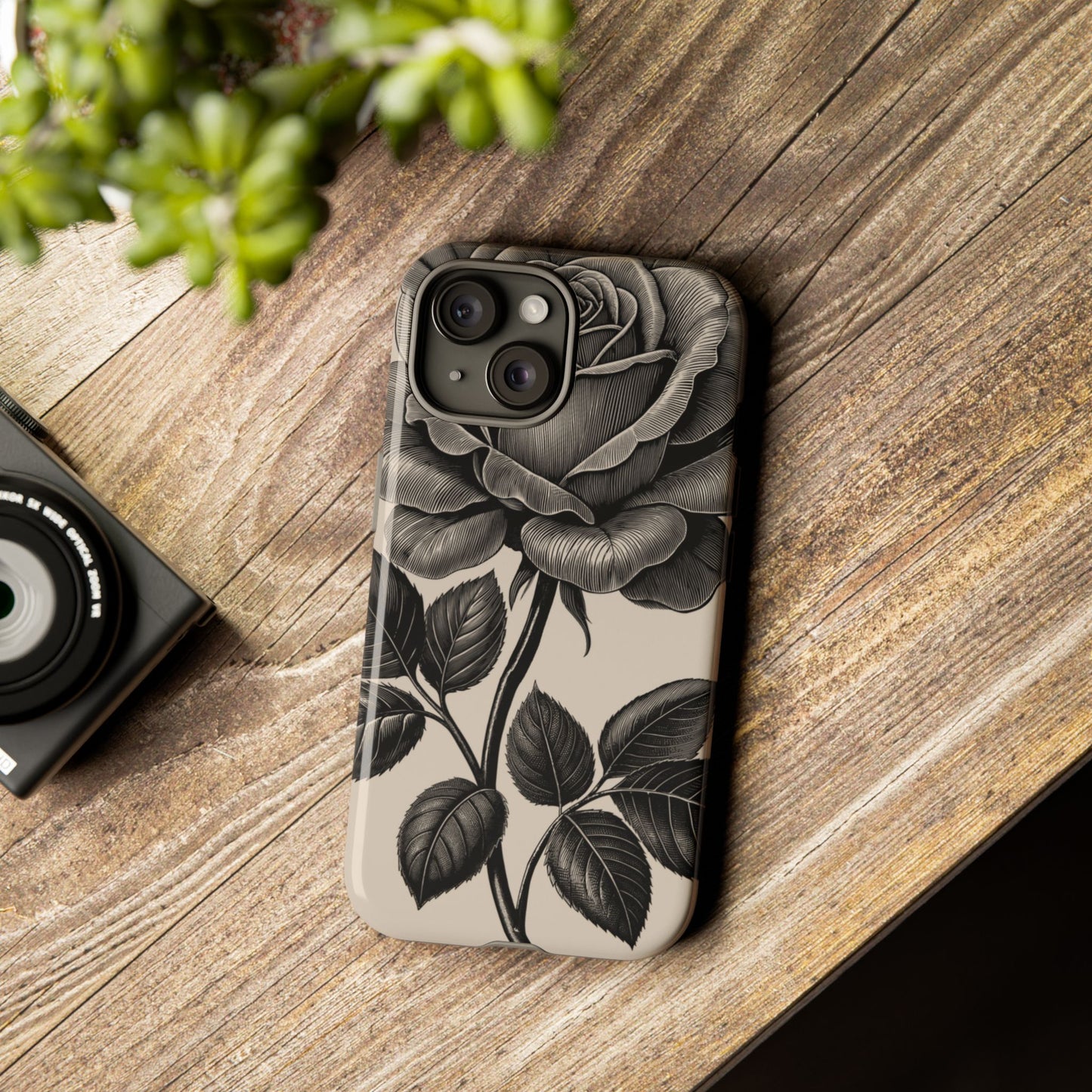 Black Rose Phone Case, Tough Cases with Floral Design, Elegant Tech Accessory, Gift for Flower Lovers, Stylish Protection
