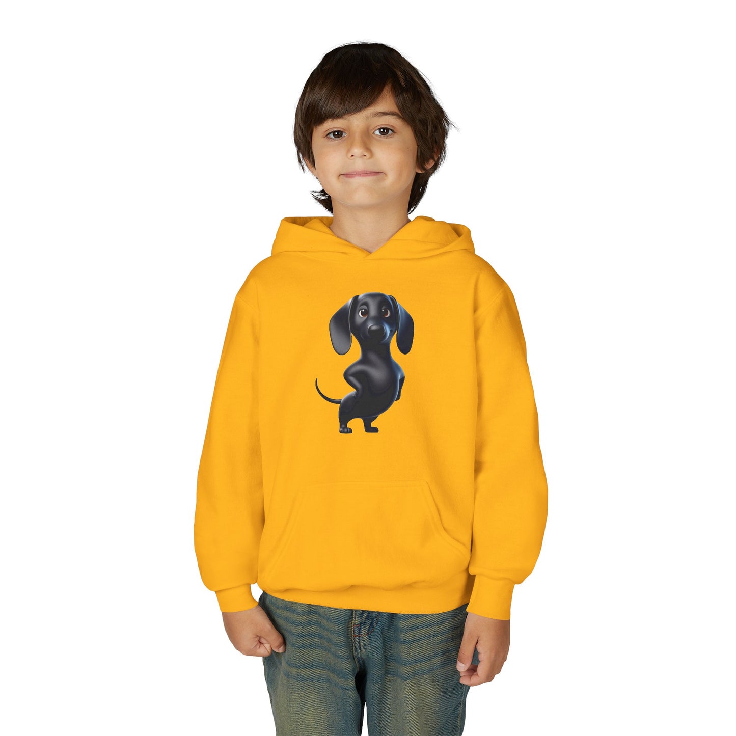 Youth Hoodie — Cute Black Dachshund Graphic