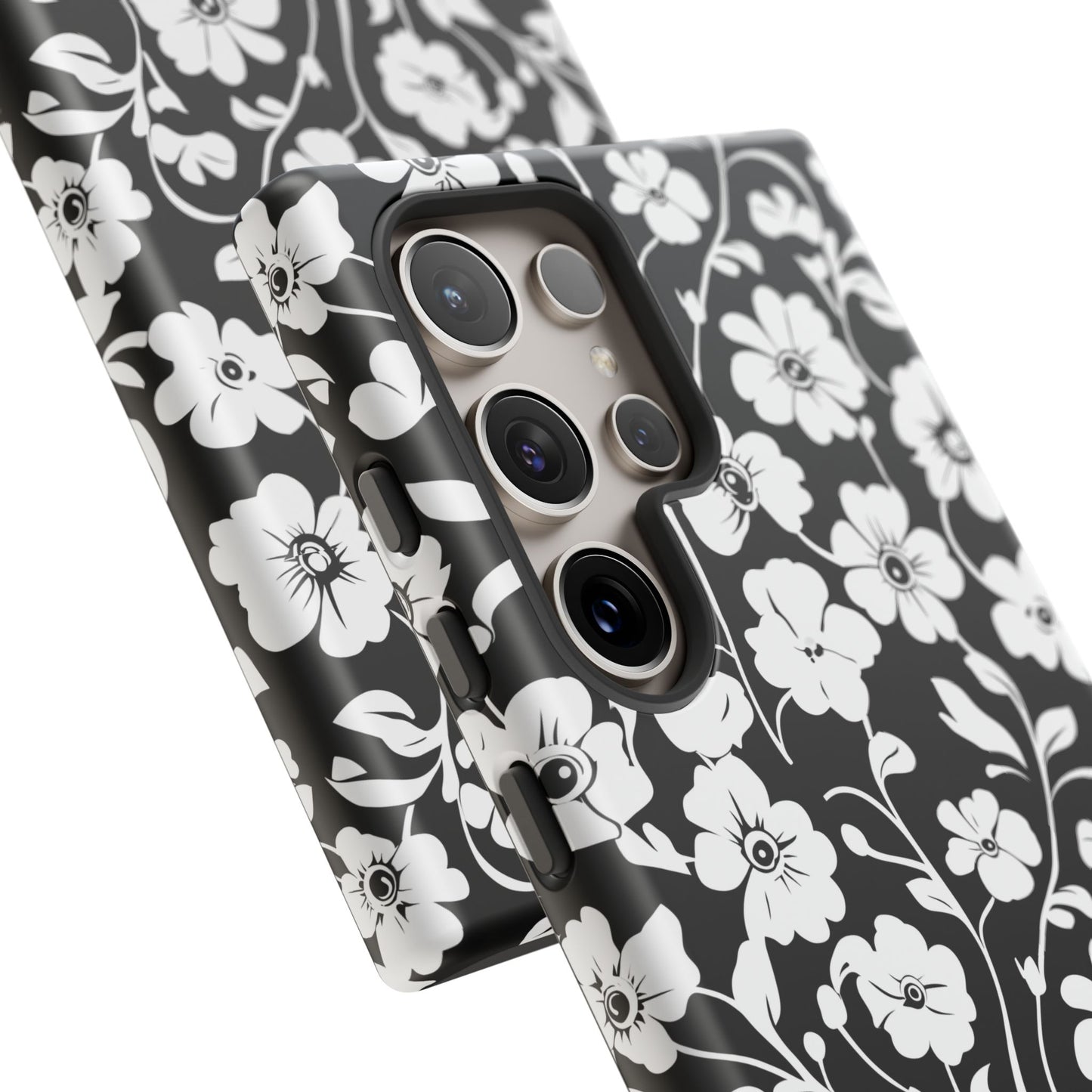 Floral Noir Tough Phone Case — Black & White Flower Protective Cover