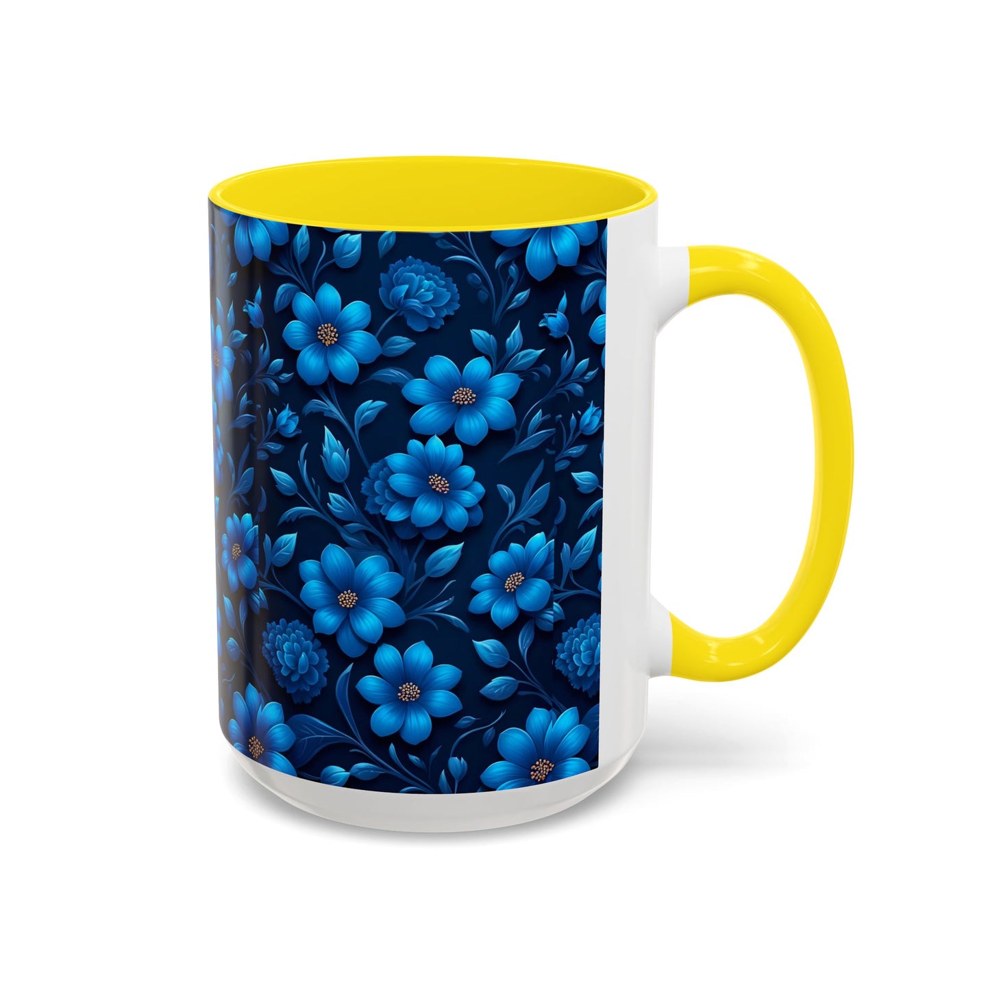 Floral Accent Coffee Mug, Blue Flower Mug, Ceramic Coffee Cup, Gift for Her, Nature-Themed Drinkware, Floral Home Decor, Unique Mug