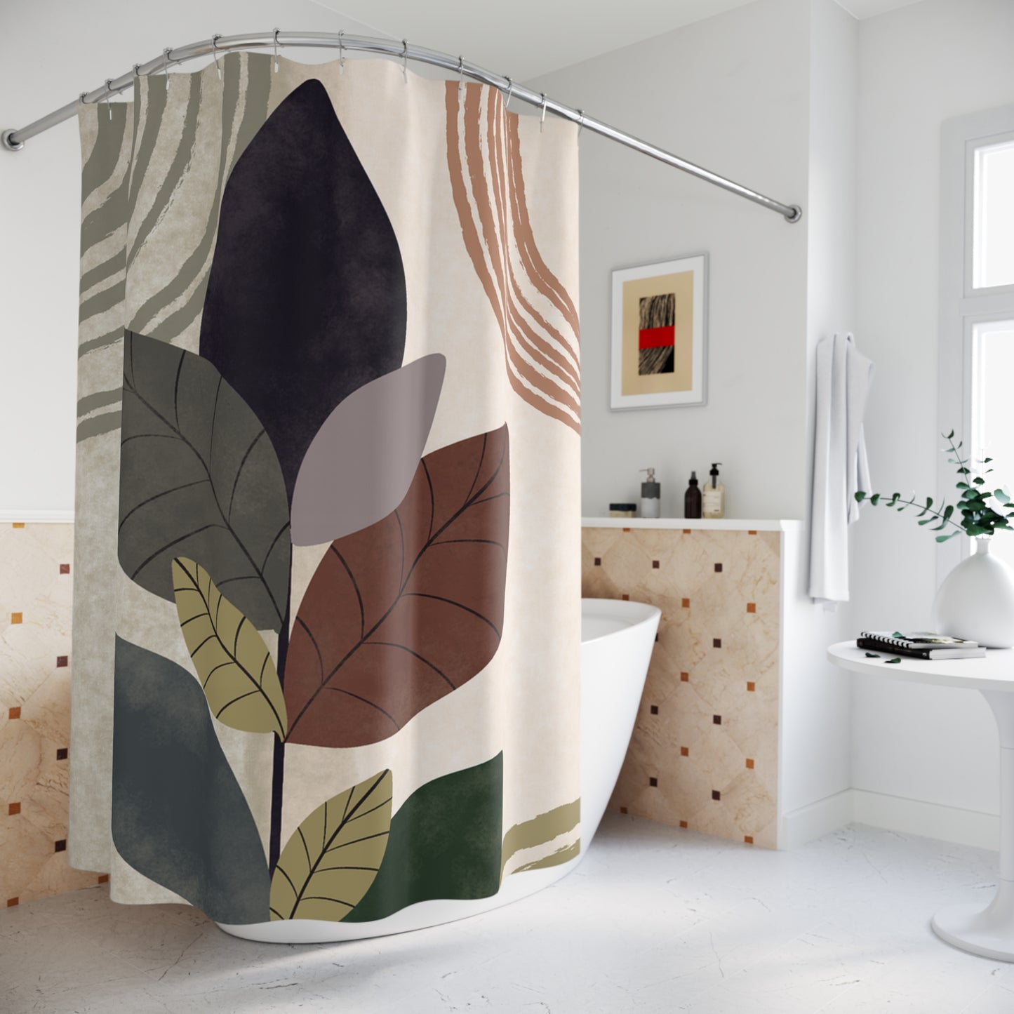 Boho Leaf Shower Curtain - Modern Bathroom Decor, Tropical Leaves, Eco-Friendly Design, Nature-Inspired Home, Gift for Her