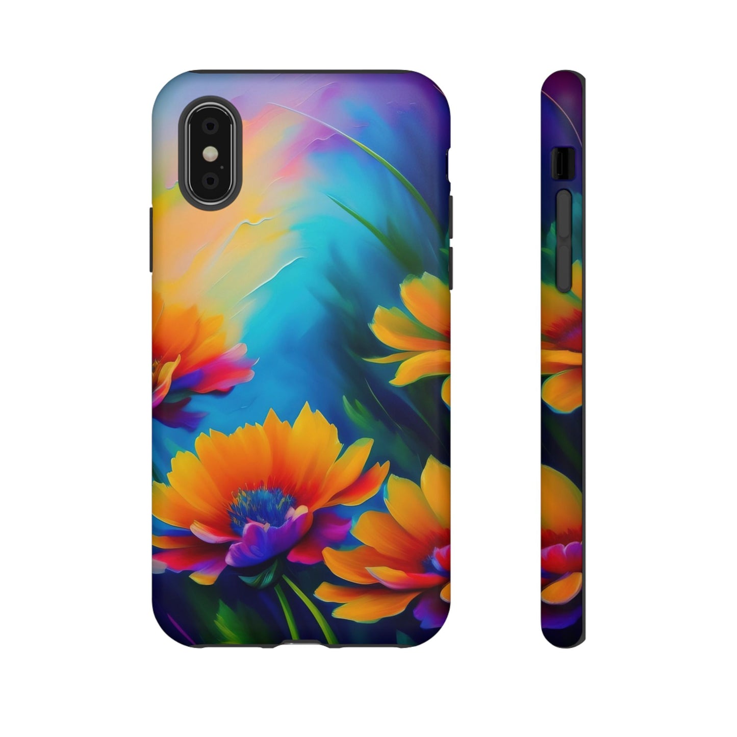 Floral Sunset Tough Phone Case — Vibrant Watercolor Flowers Protective Cover