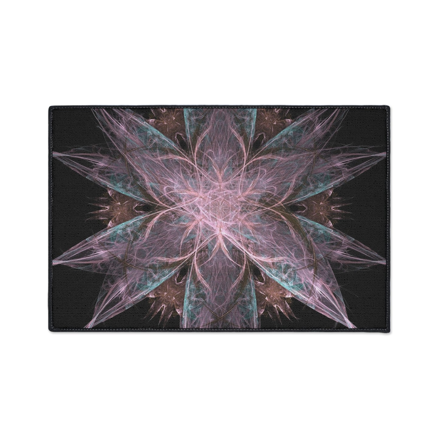 Mandala Star Heavy-Duty Floor Mat — Abstract Pink & Teal Fractal Entrance Rug