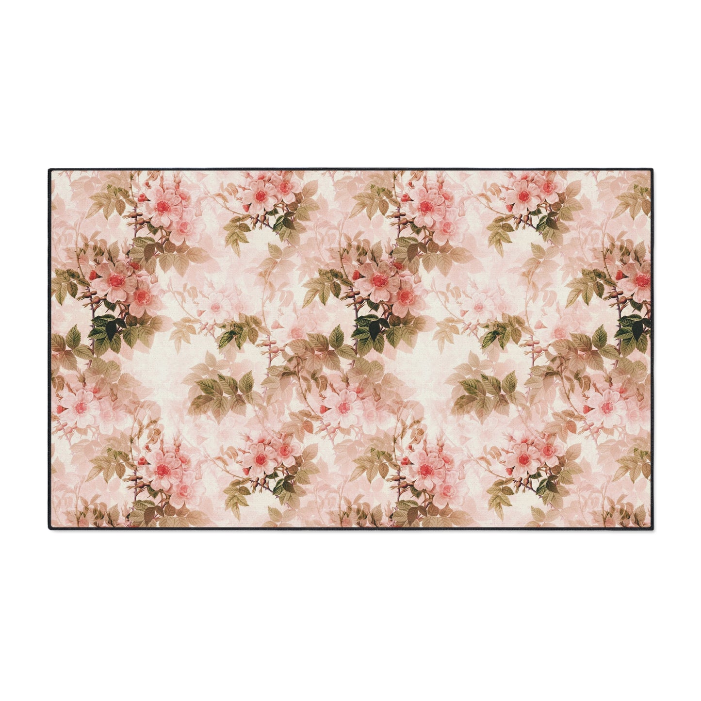 Floral Vintage Heavy-Duty Floor Mat — Pink Rose Garden Rug