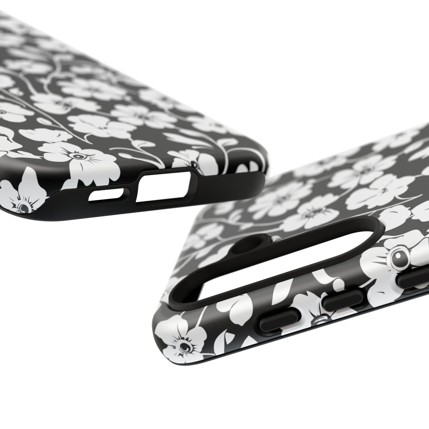 Floral Noir Tough Phone Case — Black & White Flower Protective Cover