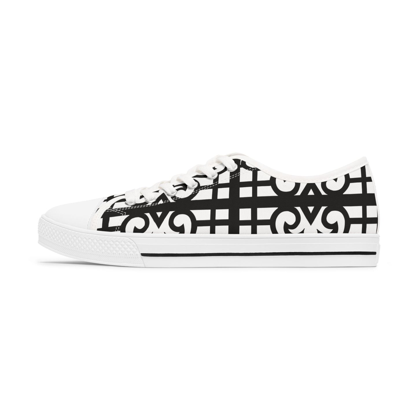 Low Top Sneakers — Black & White Geometric Lattice Pattern