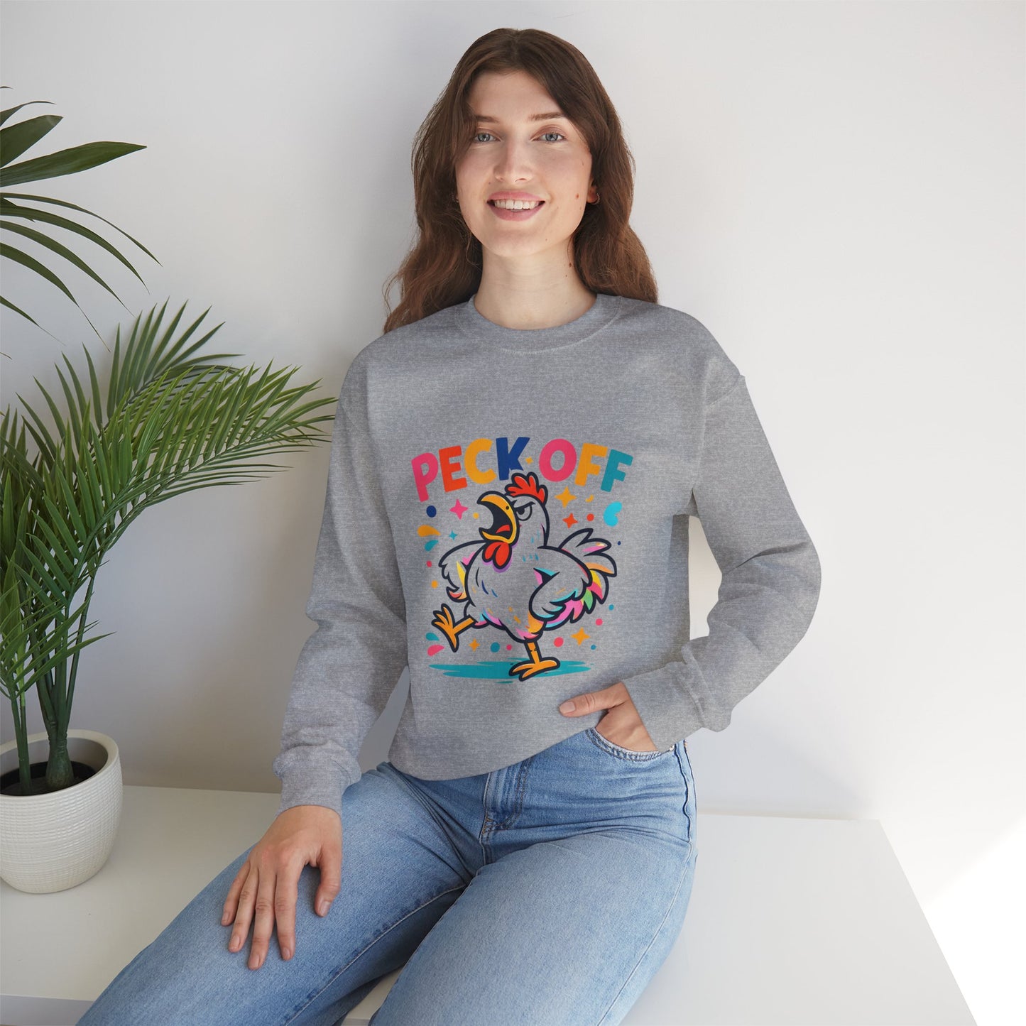 Peck Off Crewneck Sweatshirt – Funny Chicken Graphic Pullover