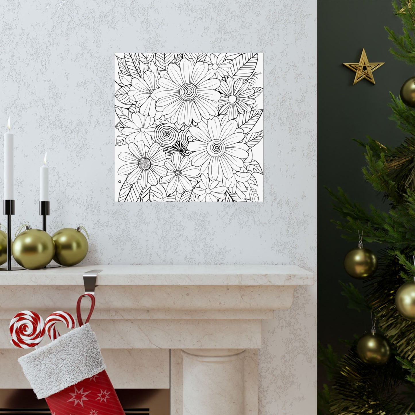 DIY Botanical Doodle Poster — Black & White Floral Coloring Art Print