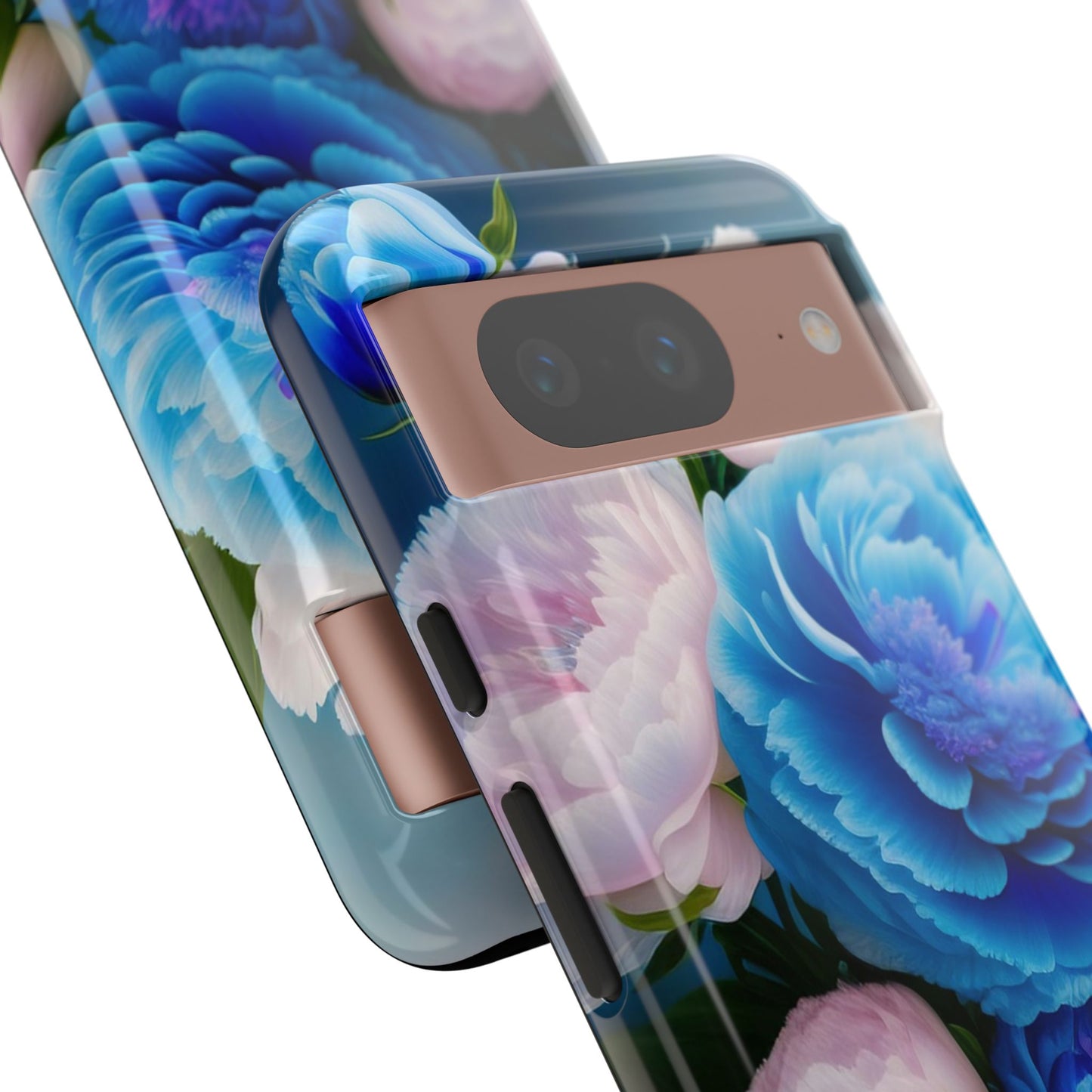 Floral Blue Peony Phone Case — Protective Tough Case with Pink & Blue Blooms