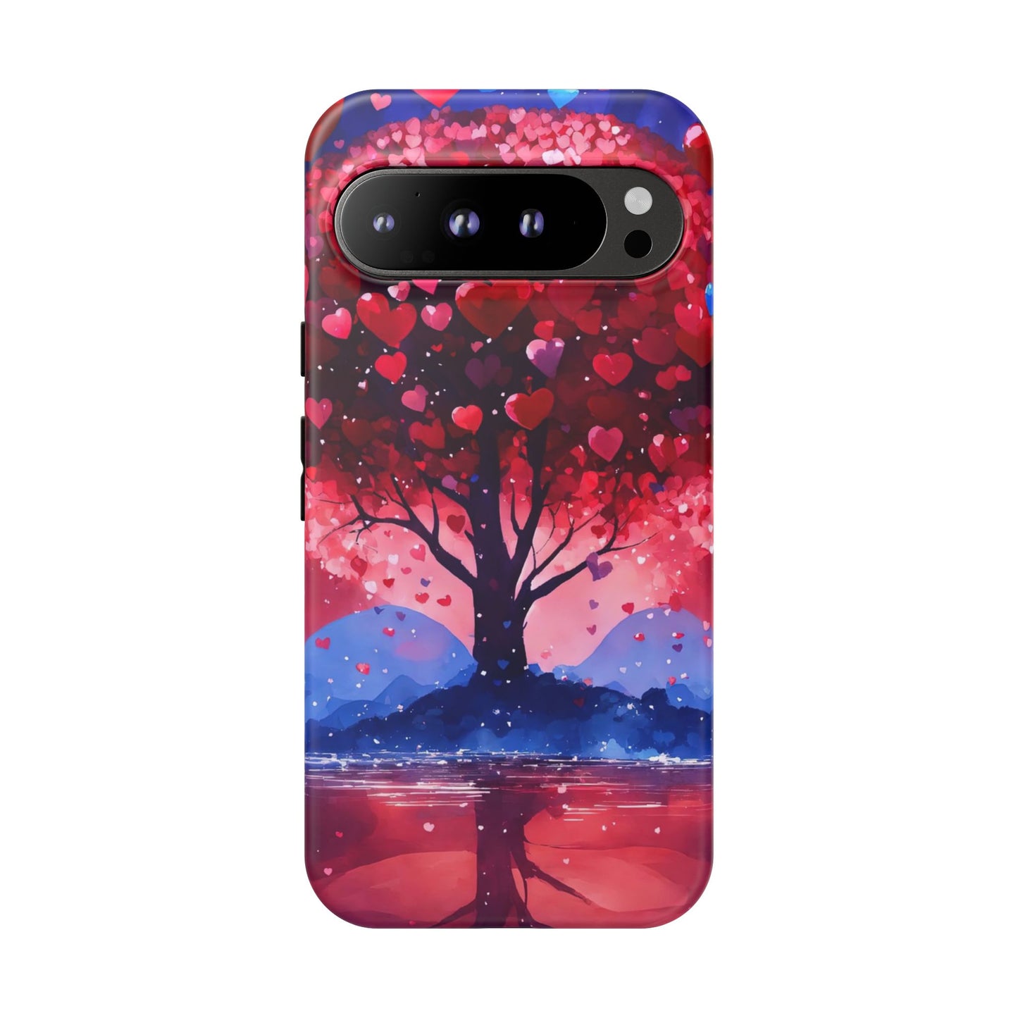 Heart Tree Phone Case — Romantic Red & Blue Protective Tough Case