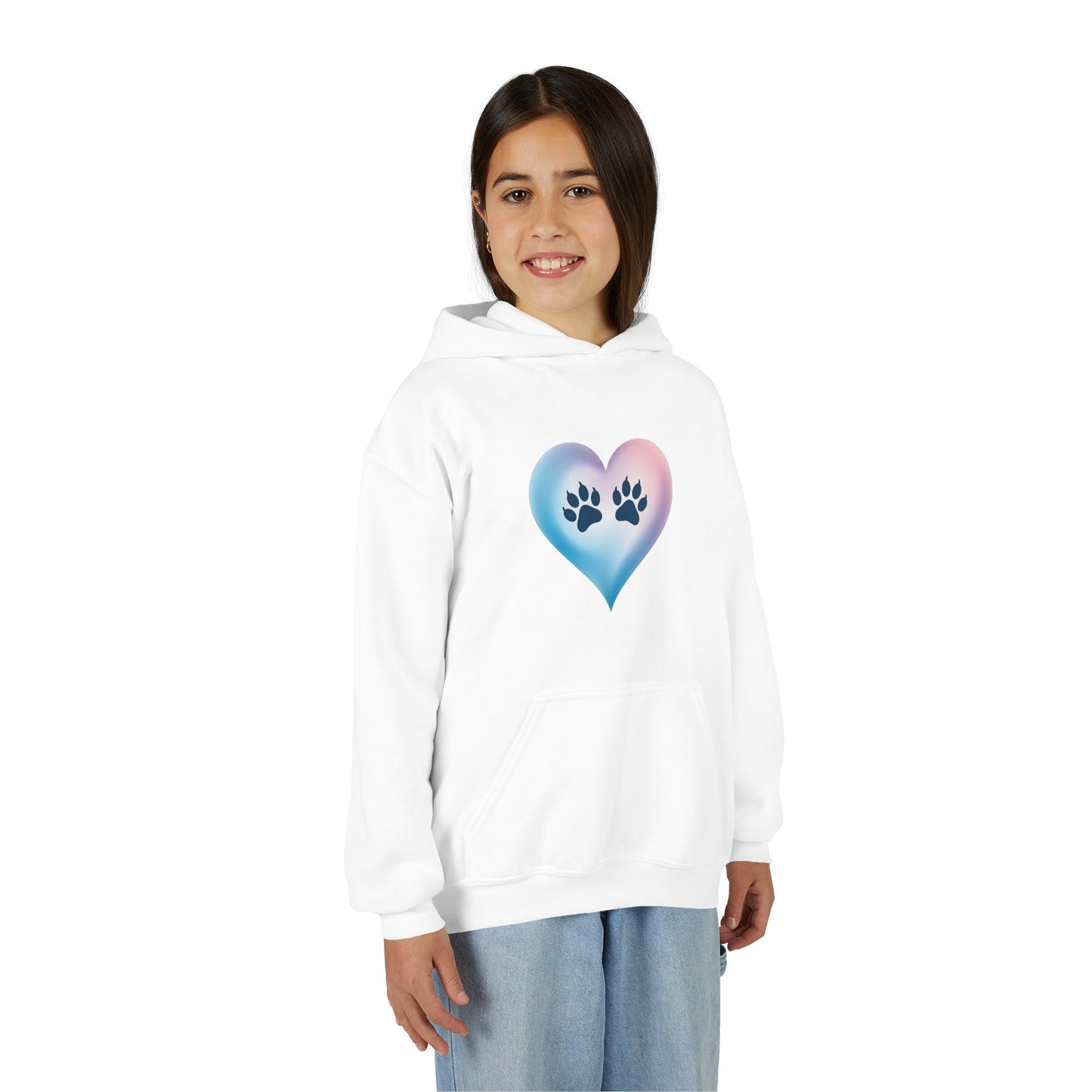 Kids Heart Paw Hoodie — Pastel Gradient Pet Lover Sweatshirt