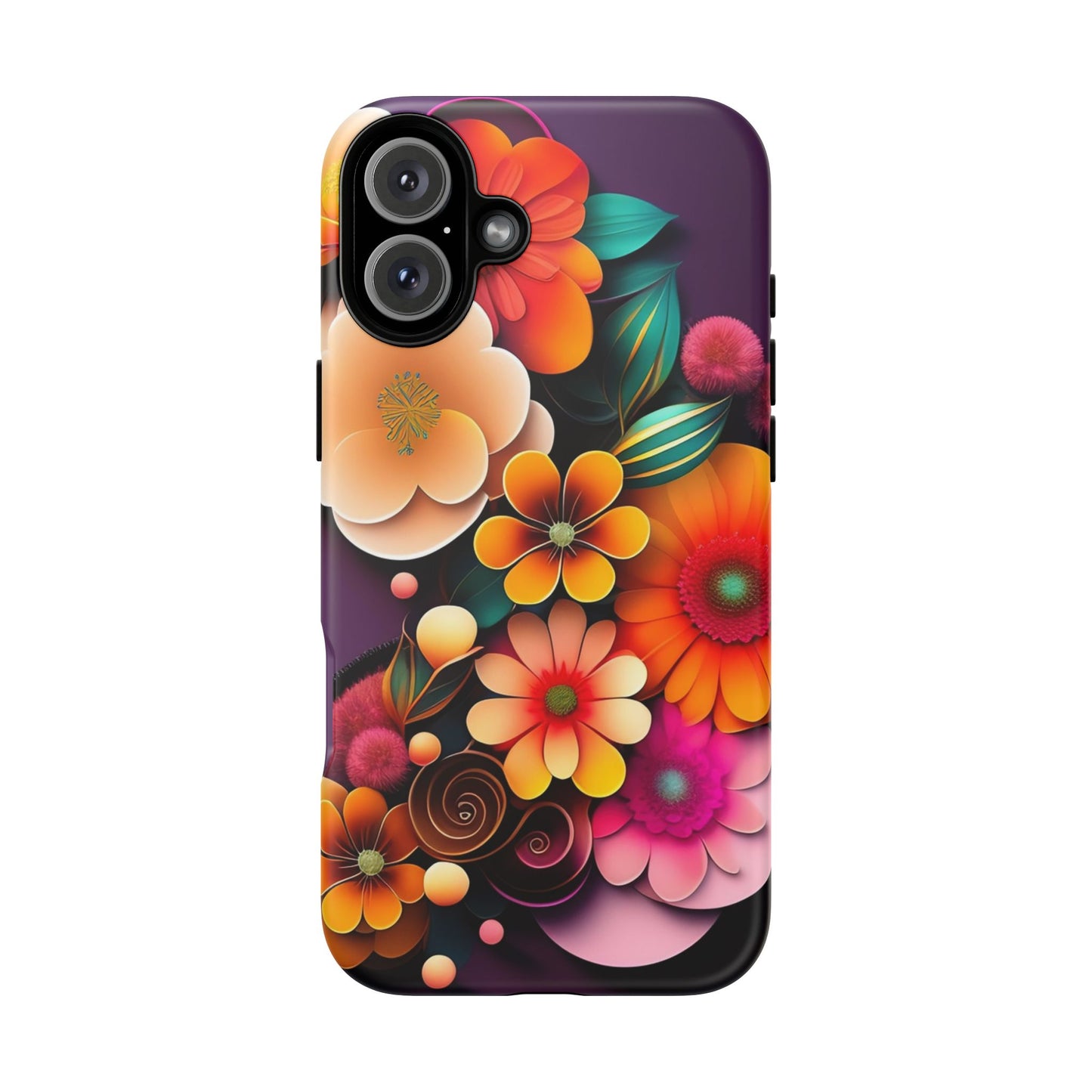 Floral Burst Tough Phone Case — Colorful Retro Flowers Protective Cover
