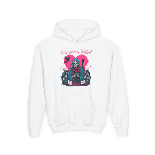Youth Skull Valentine Hoodie — "I want you to be my Valentine" Gothic Heart Hoodie