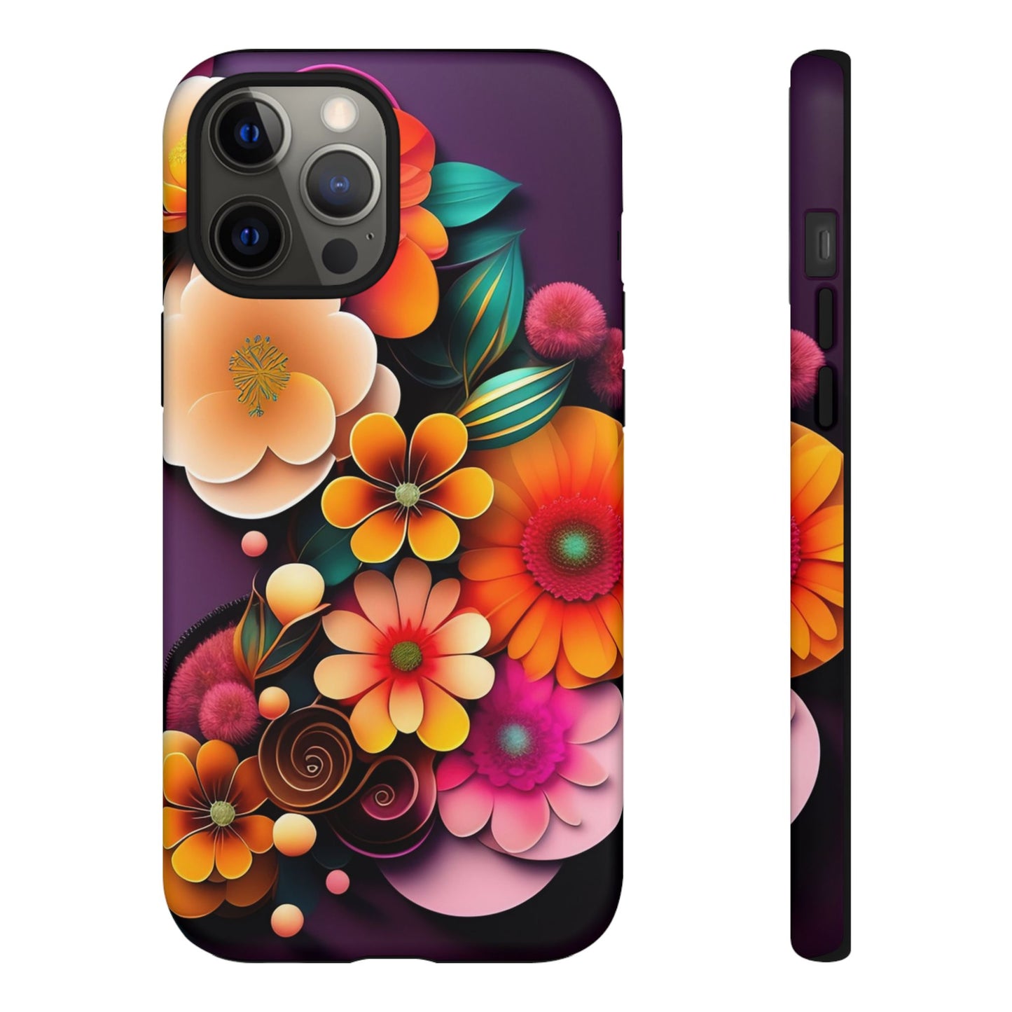 Floral Burst Tough Phone Case — Colorful Retro Flowers Protective Cover