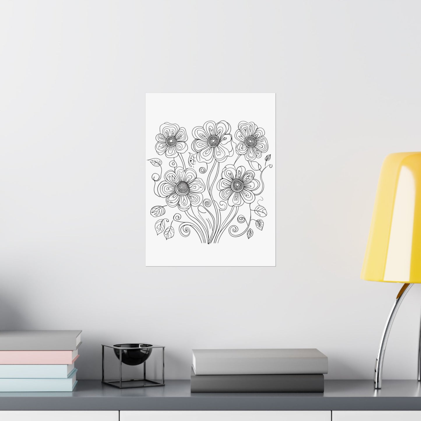 Floral Line Art Poster — Black & White Daisy Bouquet Matte Print - DIY