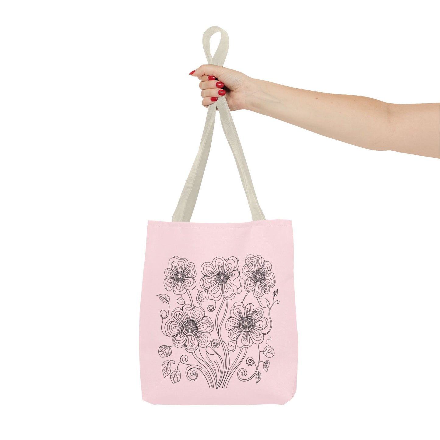 Floral Doodle Pink Tote Bag — Hand-Drawn Flower Design