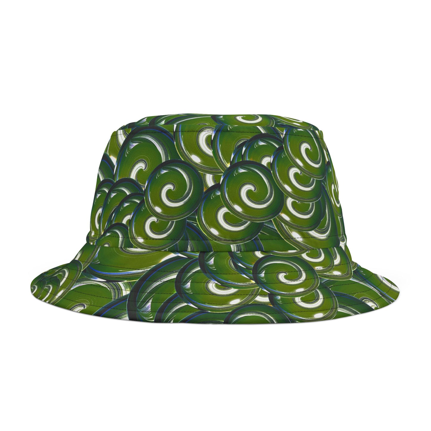 Green Swirl Pattern Bucket Hat – All-Over Print Casual Sun Hat