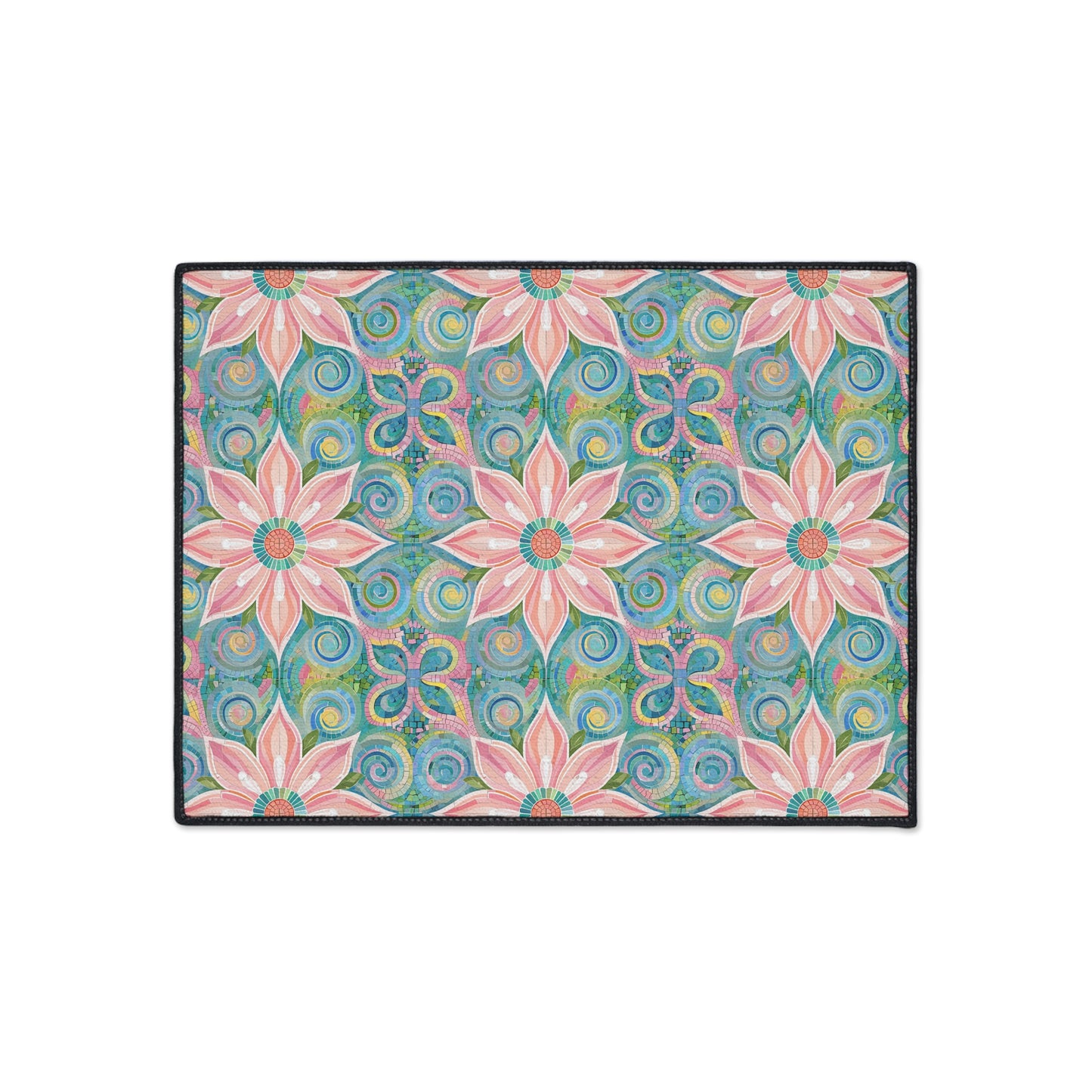 Floral Kaleidoscope Heavy-Duty Floor Mat — Pink Petal Outdoor/Entry Rug