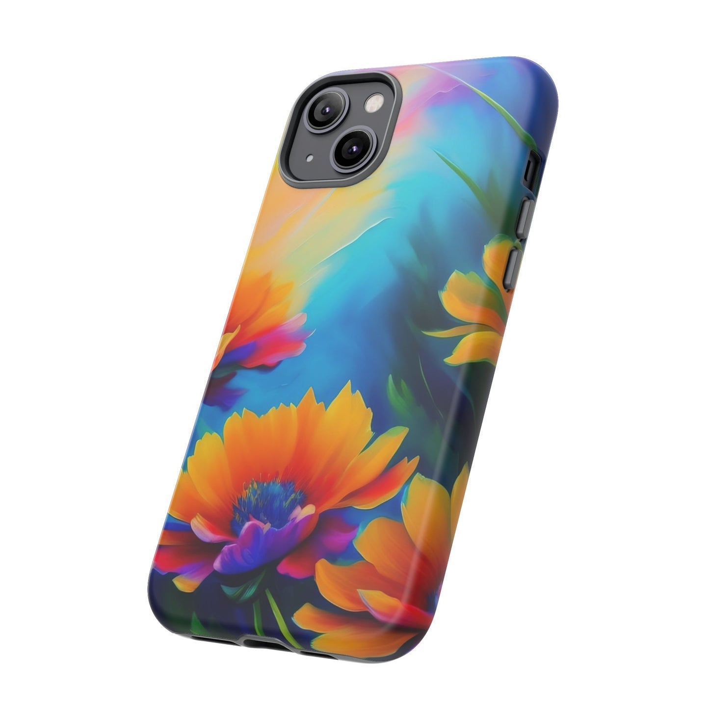 Floral Burst Tough Phone Case — Vibrant Watercolor Flowers Protective Cover