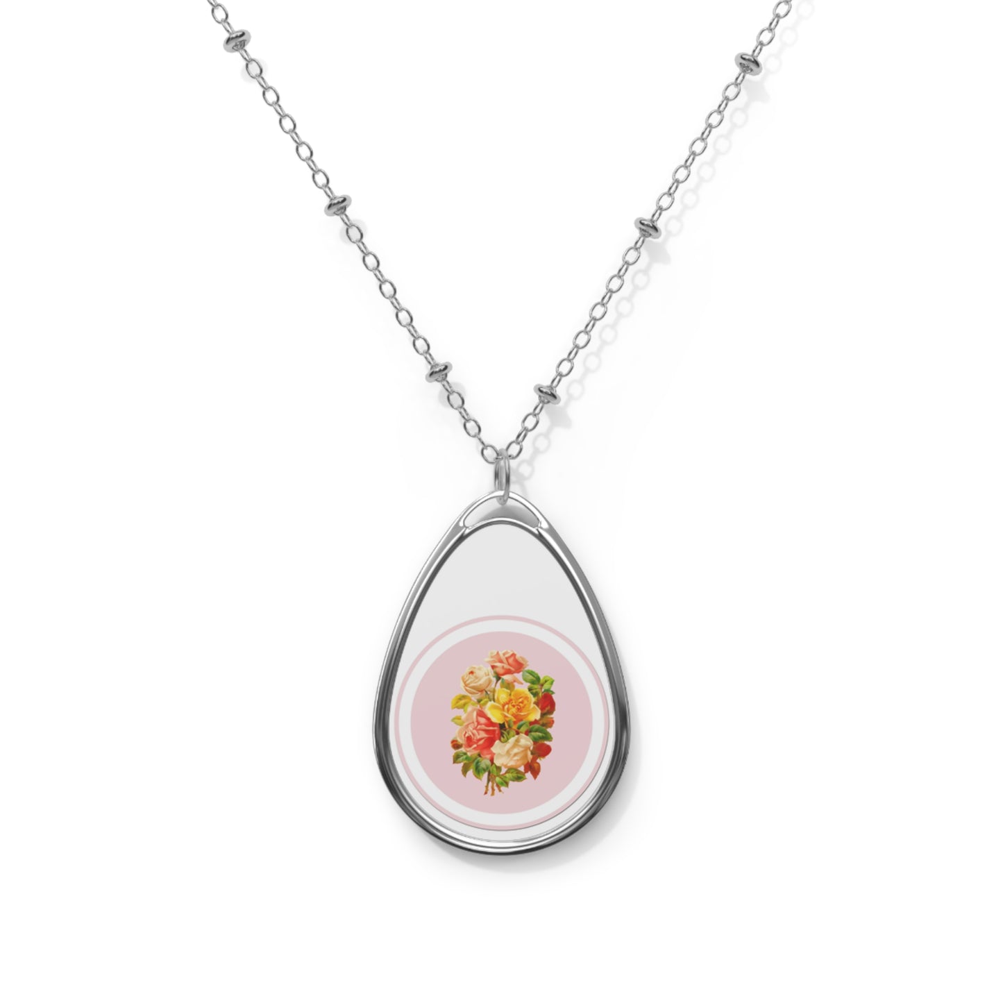 Floral Oval Necklace - Elegant Vintage Jewelry, Gift for Her, Mother's Day, Birthday, Statement Pendant
