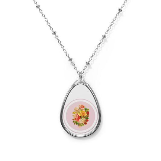 Floral Oval Necklace - Elegant Vintage Jewelry, Gift for Her, Mother's Day, Birthday, Statement Pendant