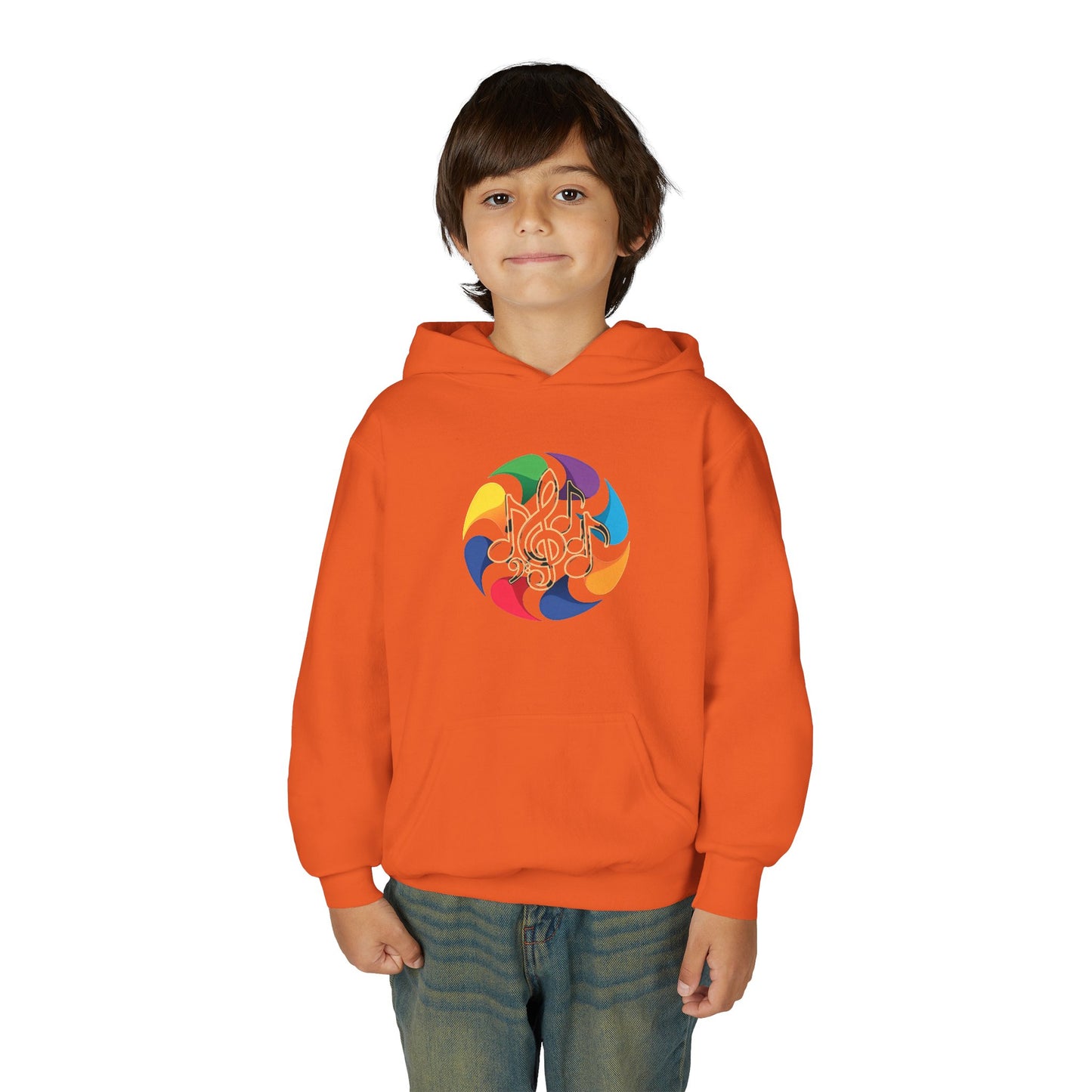 Colorful Music Treble Clef Youth Hoodie | Rainbow Note Circle