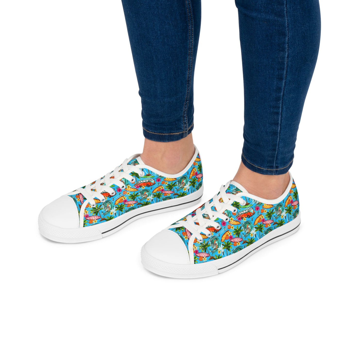 Low Top Sneakers — Tropical Flamingo Print Canvas Shoes