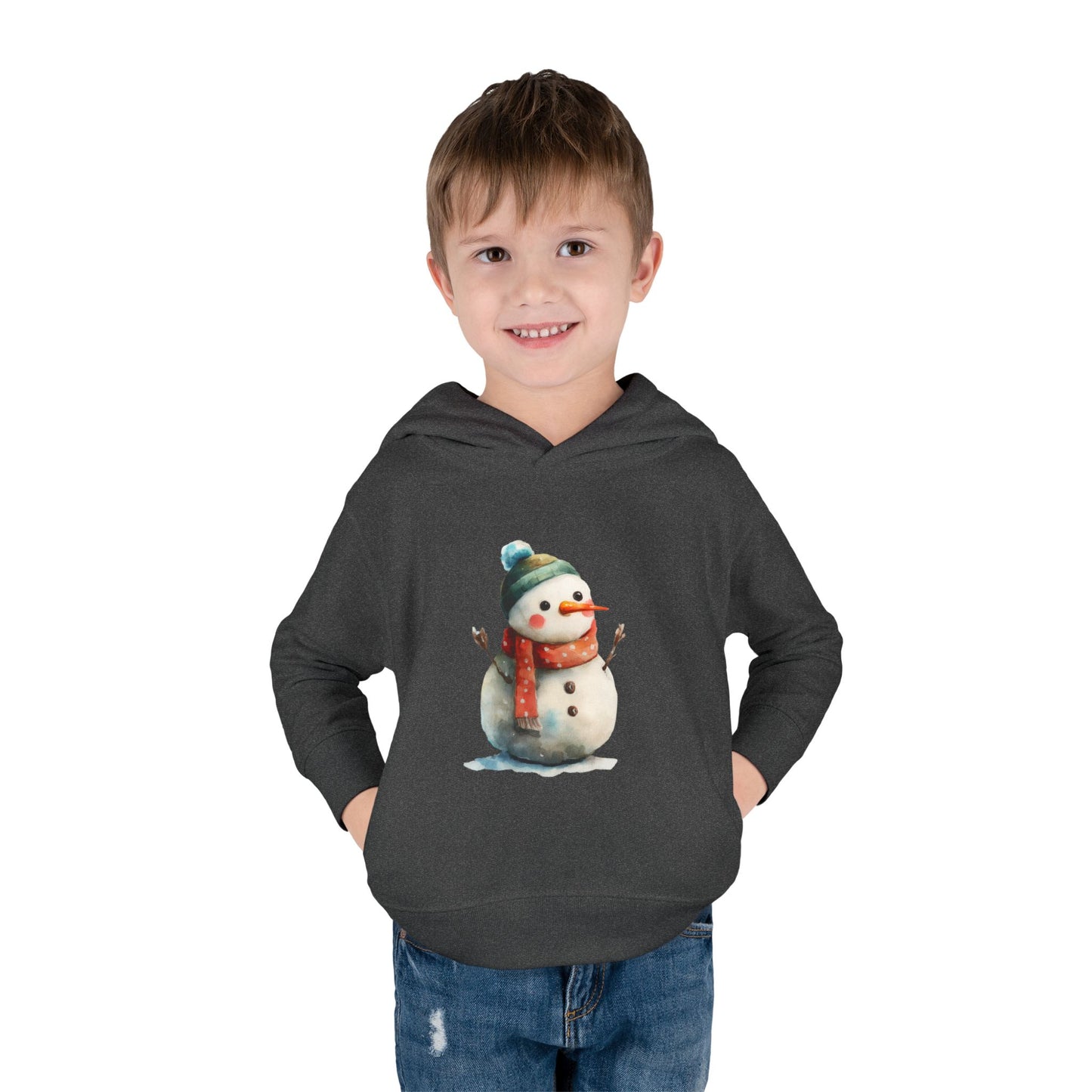 Cozy Snowman Toddler Pullover Fleece Hoodie - Winter Apparel, Cute Gift for Kids, Holiday Wear, Soft Hoodie for Toddlers, Christmas Outfit