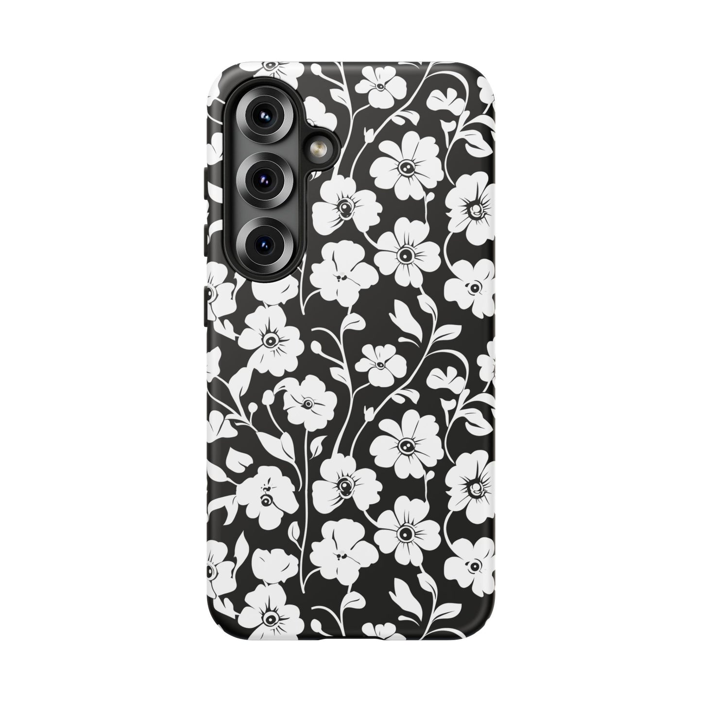 Floral Noir Tough Phone Case — Black & White Flower Protective Cover