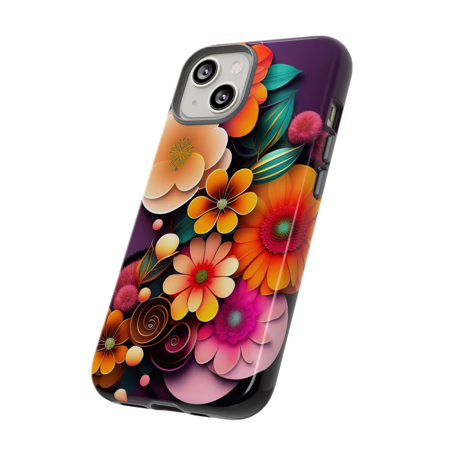 Floral Burst Tough Phone Case — Colorful Retro Flowers Protective Cover