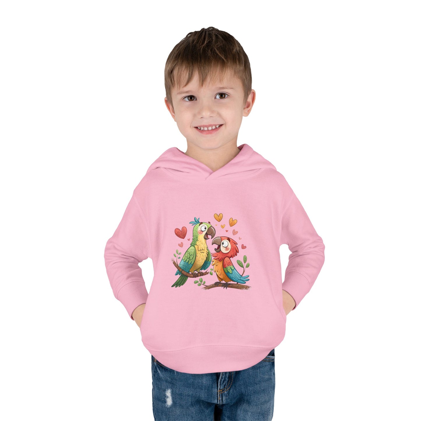Toddler Hoodie — Cute Parrot Love Pullover (Heart Bird Kids Sweatshirt)