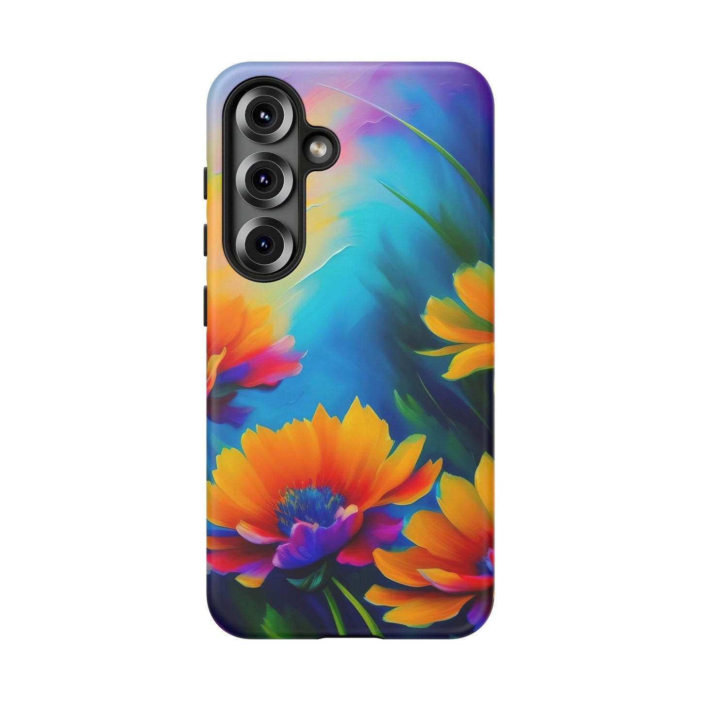 Floral Sunset Tough Phone Case — Vibrant Watercolor Flowers Protective Cover