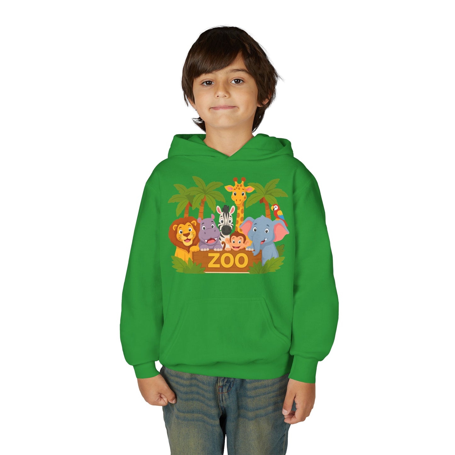 Kids Zoo Animals Hoodie - Cute Safari Lion Giraffe Elephant Sweatshirt