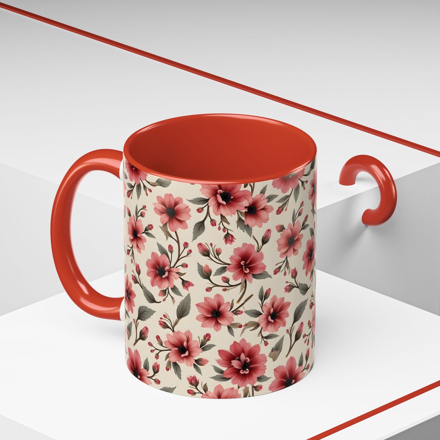 Floral Accent Coffee Mug, Cute Gift for Her, Coffee Lover's Mug, Mother's Day Gift, Housewarming Tea Mug