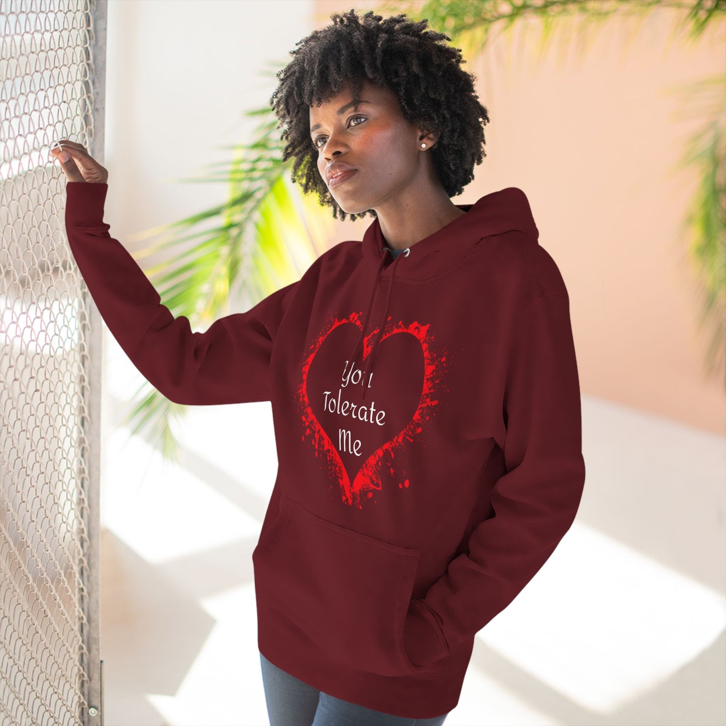 Heart Splash Hoodie — "Love Tolerate Me" Graphic Pullover