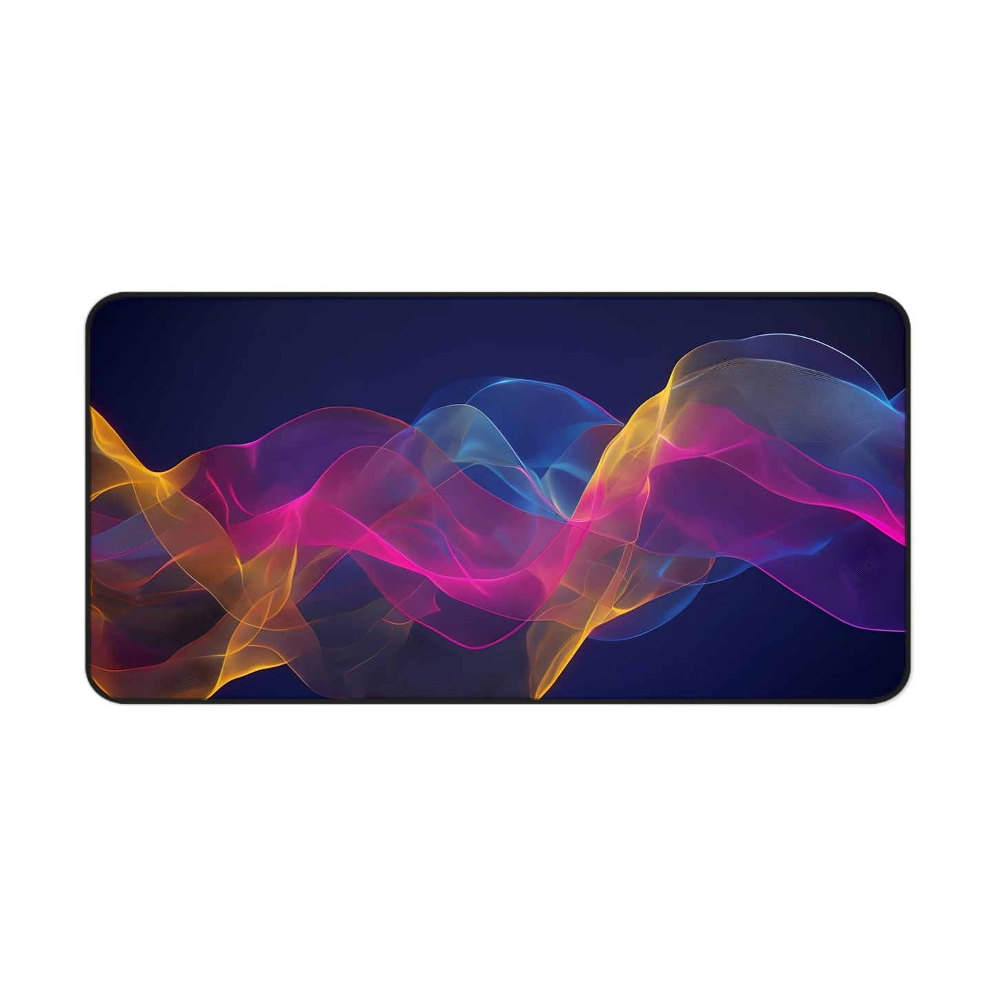 Abstract Neon Wave Desk Mat — Colorful Smoke Mouse Pad for Office & Gaming