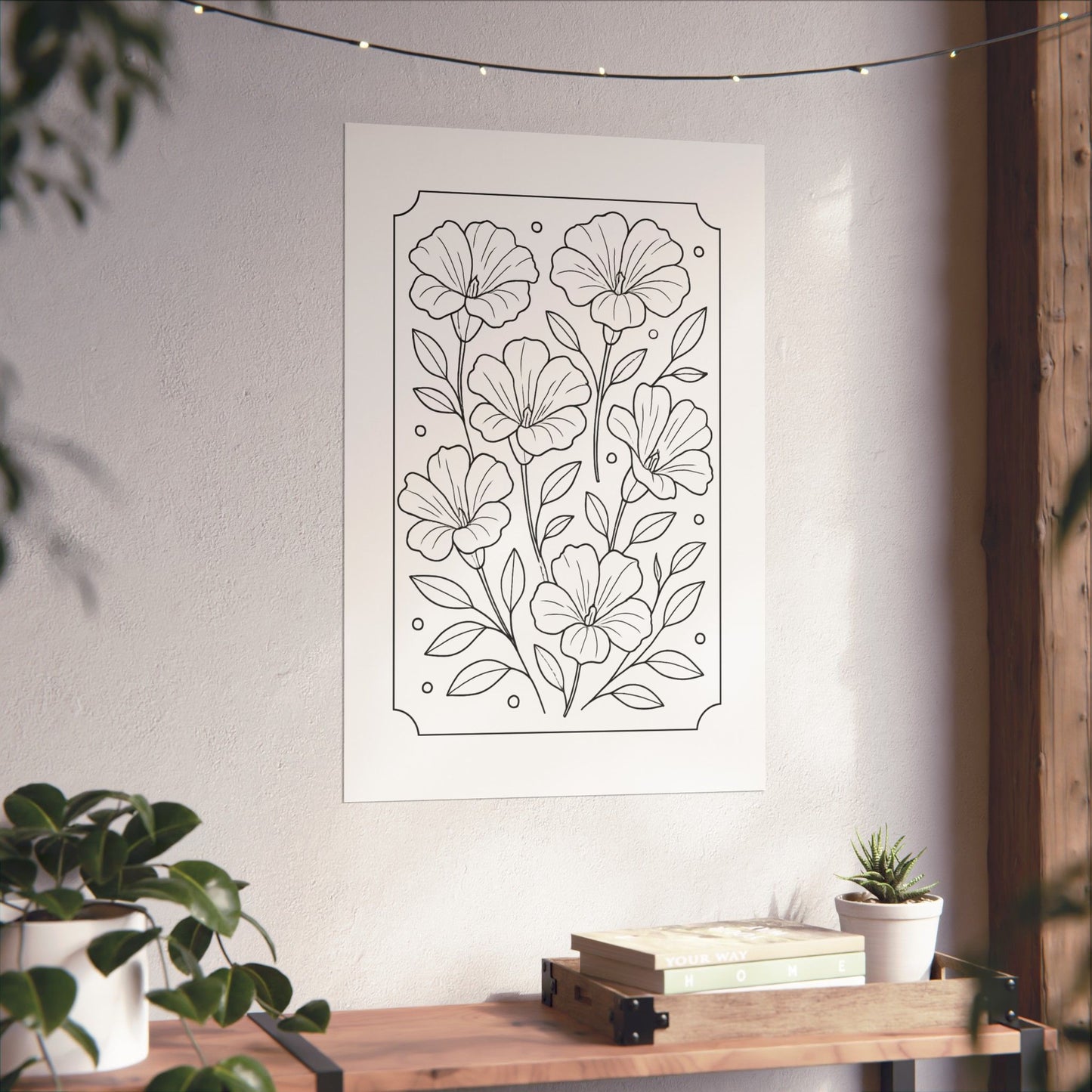 Botanical Line Art Poster — Matte Vertical Floral Wall Art - DIY