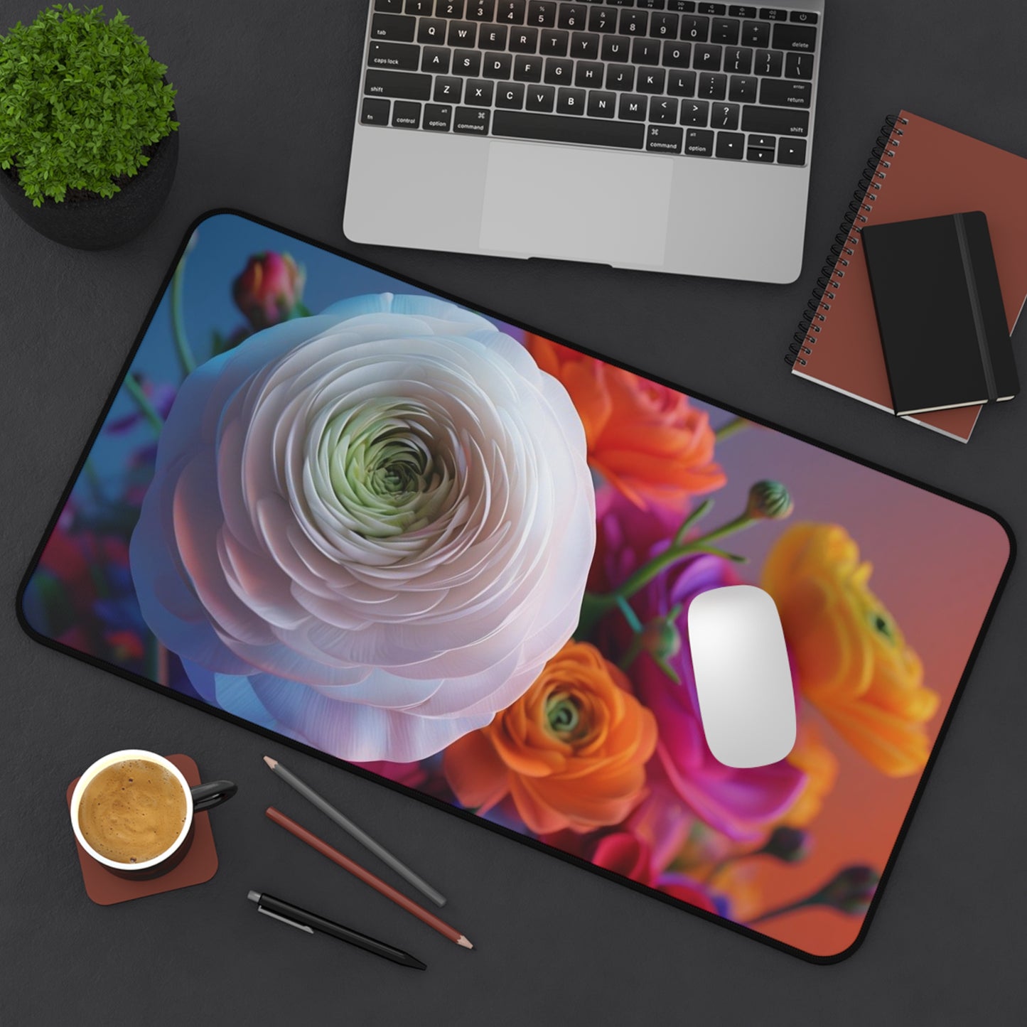 Floral Ranunculus Desk Mat — Vibrant Colorful Blossom Mouse Pad