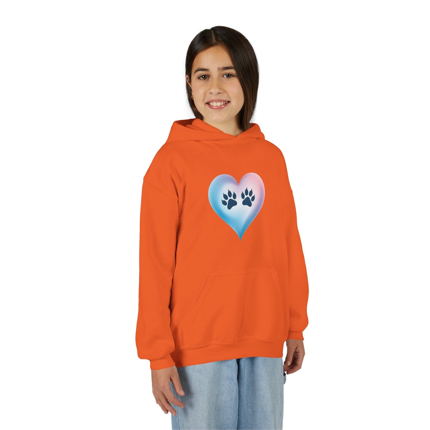 Kids Heart Paw Hoodie — Pastel Gradient Pet Lover Sweatshirt