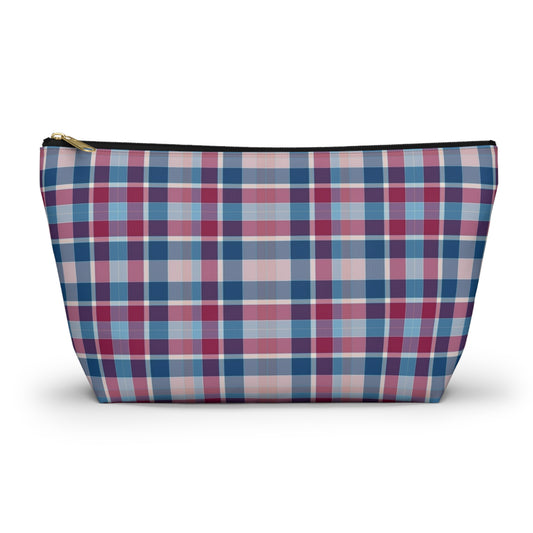 Plaid Accessory Pouch — Blue & Pink Tartan Makeup Bag