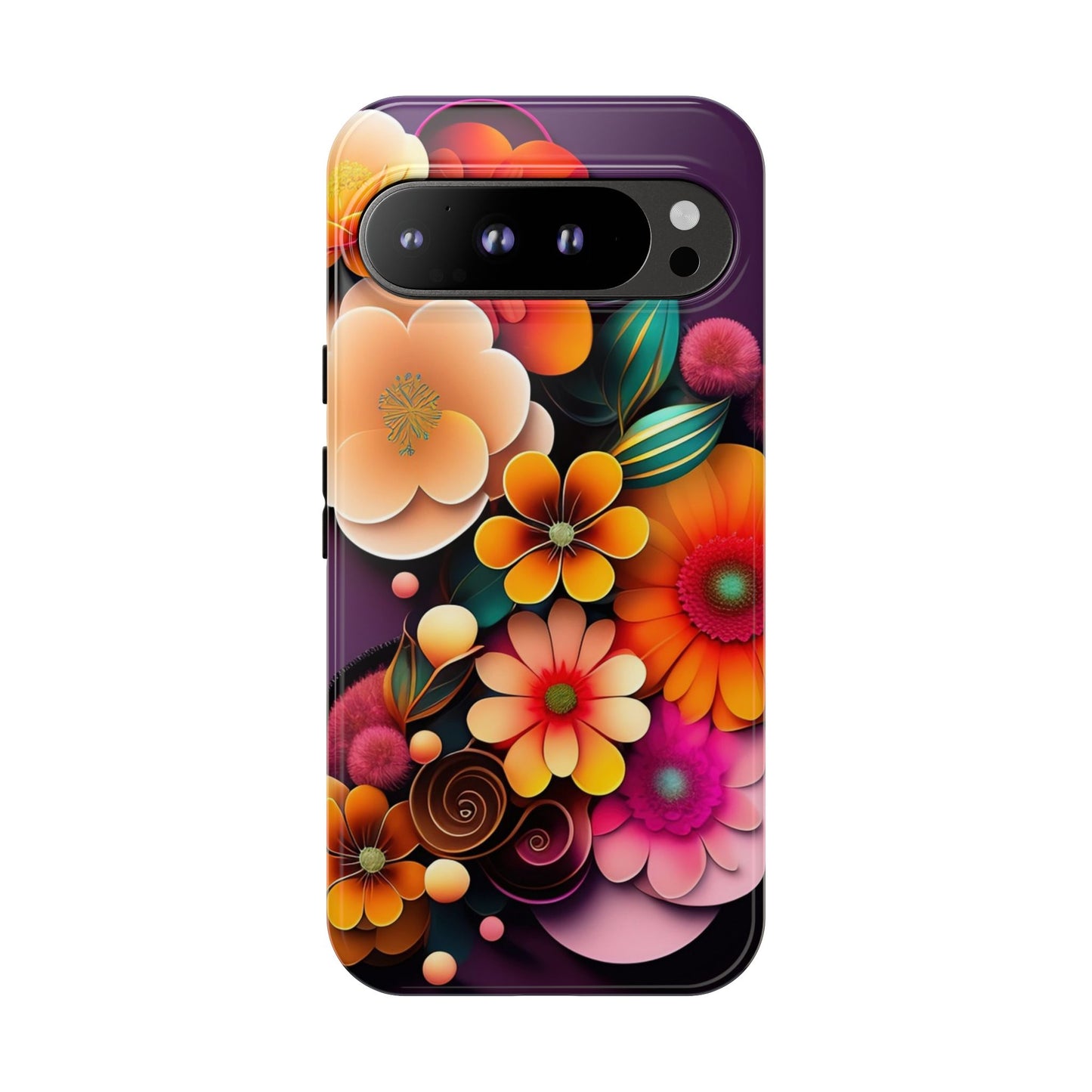 Floral Burst Tough Phone Case — Colorful Retro Flowers Protective Cover