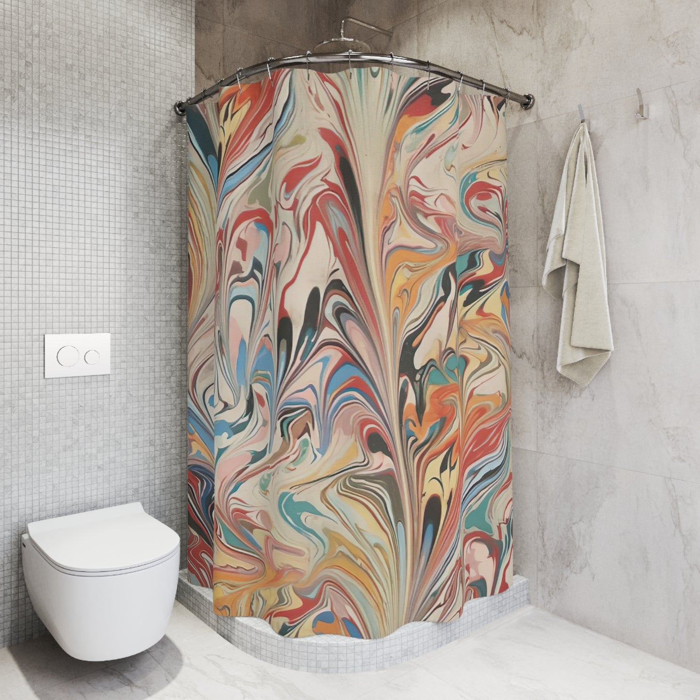 Abstract Marbled Shower Curtain — Colorful Swirl Bathroom Decor